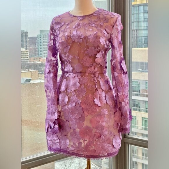 🆕 BRONX & BANCO 🧿 NWOT Bouquet Maraya Long Sleeve Mini Dress, Lilac Sz S US 4 - Picture 5 of 16